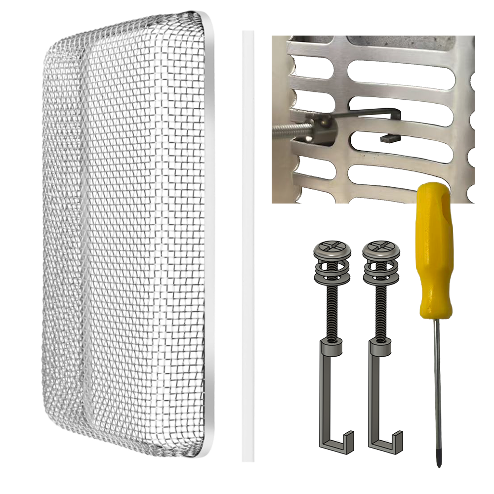 RV Furnace Vent Screen 1 Pack, Stainless Steel Mesh, C-Hook Lock & Silicone Seal, (8.5 x 5.9)