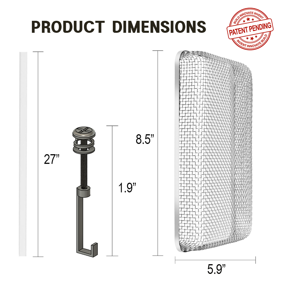 RV Furnace Vent Screen 1 Pack, Stainless Steel Mesh, C-Hook Lock & Silicone Seal, (8.5 x 5.9)