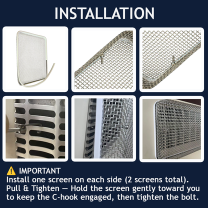 RV Furnace Vent Screen 1 Pack, Stainless Steel Mesh, C-Hook Lock & Silicone Seal, (8.5 x 5.9)